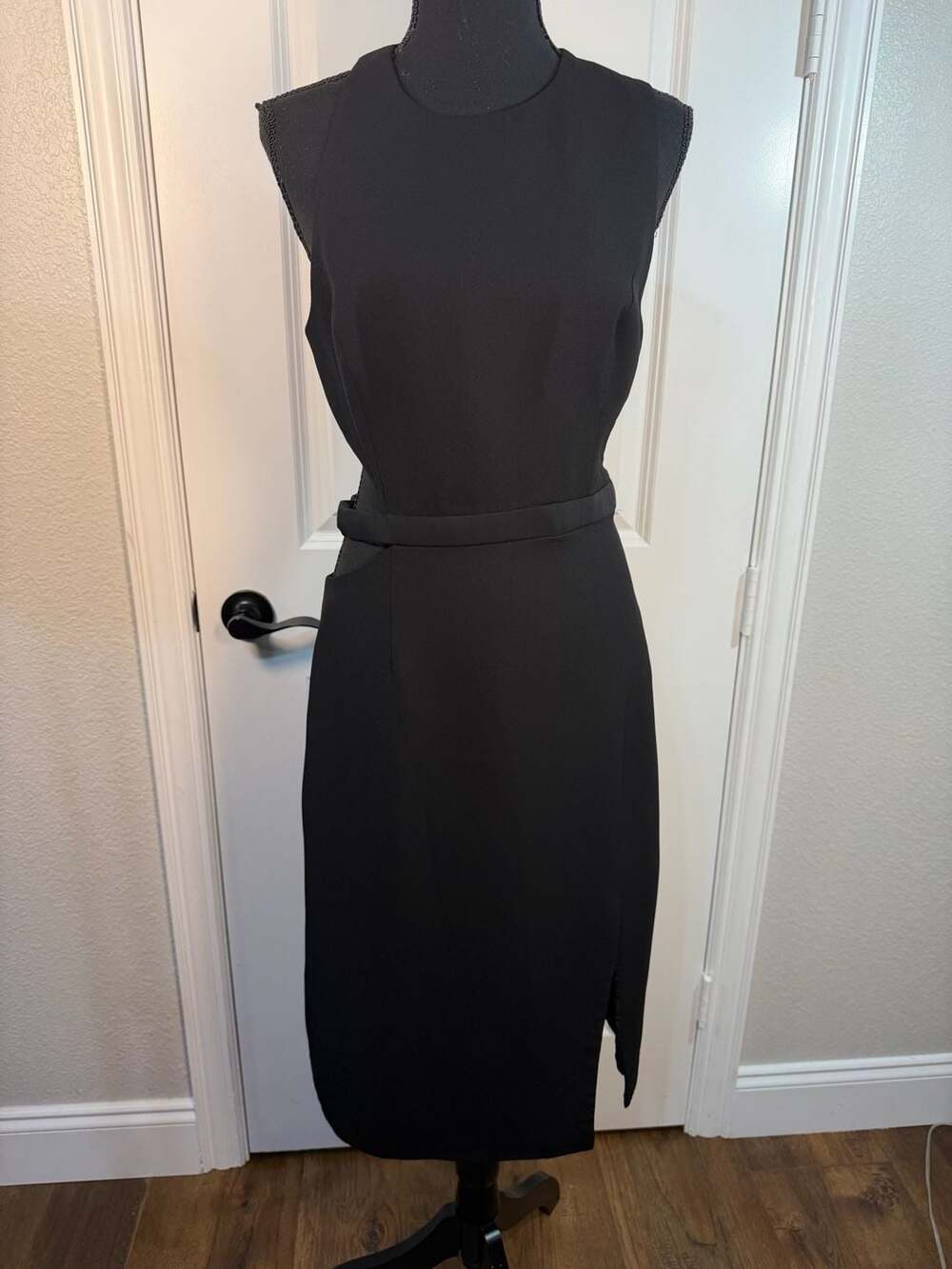 Halston Heritage Black Sleeveless Cut-Out Midi Dress Size 8
